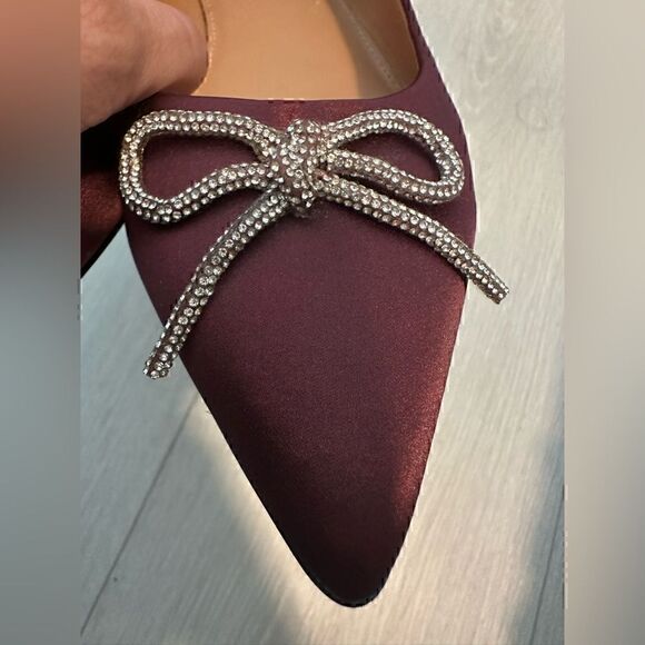 J. Crew Burgundy Flats Pointed Toe Bow Size 7.5 - Picture 3 of 8